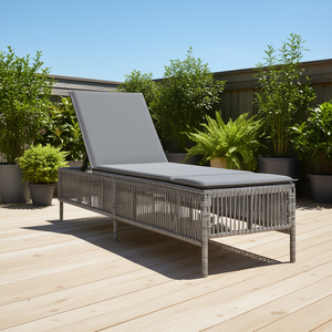 Tumbona de Ratán Gris con Respaldo Reclinable, Muebles de Exterior de Diseño Moderno, Patas Cónicas, Asiento Acolchado - Product Image 2