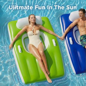 Fauteuil gonflable de piscine robuste pour adultes, grand canapé de bain, chaise longue de bronzage en maille avec porte-gobelet pour lac et rivière - Product Image 6