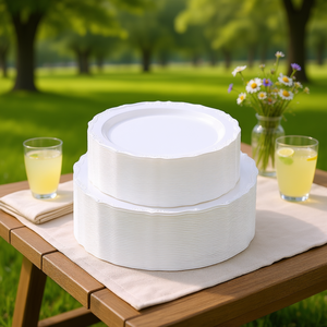 Ensemble de 100 assiettes jetables en plastique blanc robustes, rondes, pour dîner et dessert - Product Image 2