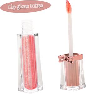 Luxurious Clear Square ABS Lip Gloss Tube 3.5ml <b>Custom</b> Design with Rose Gold Bows Screw Cap Empty Lip Glaze Base for Blush - Product Image 3