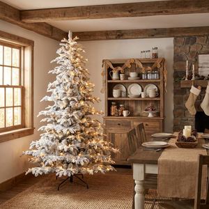 Nouvel arbre de Noël blanc en PE avec effet de neige floconnée et fonctionnement automatique - Product Image 1