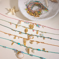 Bracelets pour femmes, collier à pendentif superposé pour l'été et la plage, collier tendance bohème en pierre naturelle, coquillage et perle