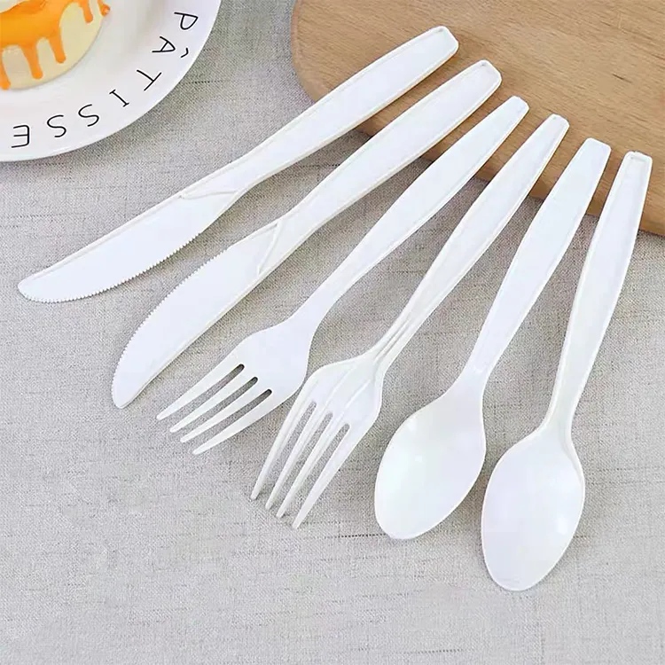 Factory Price Disposable white PLA Cornstarch Knife Fork And Spoon Food Grade Plastic Cutlery