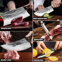 Ensemble de couteaux de boucher, ensemble de couteaux de chef forgés à la main avec sac à rouleaux couperet à viande hachoir à os couteau à filet pour le camping à domicile, 8 pièces