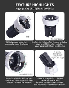 हॉट-सेलिंग इनडोर हाई-एंड 7w 12w 18w मॉड्यूलर डिजाइन कोब स्पॉटलाइट समायोज्य कोण ip65 एल्यूमीनियम नेतृत्व वाली डाउनलाइट्स - Product Image 2