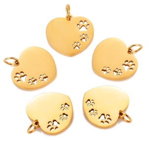 Hollow Dog Paw Phong Cách 18K Mạ Vàng Diy Jewelry Trống Để Khắc Thép Không Gỉ Tim Paw Charm Mặt Dây Chuyền Cho Vòng Cổ Làm