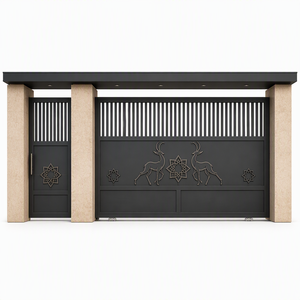 Ensemble de portail coulissant en aluminium 6063-T5, auvent découpé au laser Gazelles, entrée de villa, portail métallique sur mesure - Product Image 1