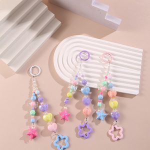 Chaîne de téléphone en perles acryliques colorées en forme de cœur et d'étoile, <span class=keywords><strong>pendentif</strong></span> de sac tendance <span class=keywords><strong>pour</strong></span> téléphone <span class=keywords><strong>portable</strong></span>, sac à main, sac à dos, breloque de téléphone étoile bleue - Product Image 2