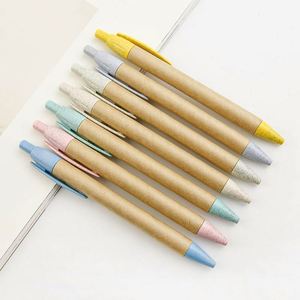 Wheat Straw Biodegradable Ballpoint Custom Logo Eco Friendly Recyclable Paper Tube Pen - Product Image 2