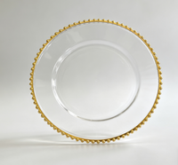 Assiette de Présentation en Plastique Transparent avec Bord Doré Perlé, Assiette de Luxe pour Décoration de Table Mariage, Banquet, Fête, Hôtel