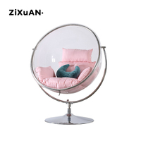 Fauteuil bulle transparent rotatif en acrylique avec coussin et support, mobilier pour hôtel et maison