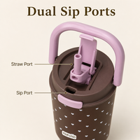 Mug de voyage isotherme 480 ml en acier inoxydable 316 avec revêtement céramique, poignée en U, couvercle à double paille anti-fuite