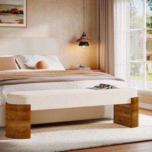 Banc de chambre principale Tribesigns 59 pouces, ottoman pour le <span class=keywords><strong>pied</strong></span> <span class=keywords><strong>du</strong></span> <span class=keywords><strong>lit</strong></span> avec siège en fausse fourrure d'agneau et structure en bois d'ingénierie, blanc et marron - Product Image 2