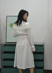 GUIXIU 100% abito di <span class=keywords><strong>cotone</strong></span> per le signore lunghe <span class=keywords><strong>vestaglia</strong></span> un abito lungo decorato con pizzo unico - Product Image 4