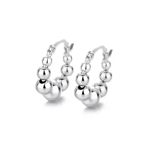 Round Beads Circle Stud Earrings Hip Hop Geometric Hoop S925 Sterling Silver High-end Fine Jewelry Wholesale