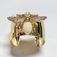 Luxe Or Large Déclaration Diamant Abeille Bracelet Mode Bracelet Industrie Lourde Abeilles Large Ouverture Main Anneau ou Brassard Bijoux