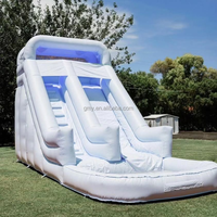 Toboggan aquatique gonflable commercial en PVC blanc, bleu pastel, pour l'été, avec piscine intégrée