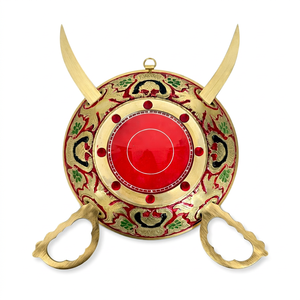 Decorative Brass Sword <b>Clock</b> with Traditional Red and Gold Finish <b>Vintage</b> Metal Wall <b>Clock</b> with Crossed Sword Design for Home - Product Image 2