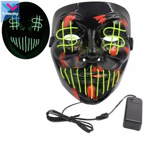 10 renk seçimi Neon EL tel parlayan maske aydınlık abd doları maskesi cadılar bayramı partisi maskesi noel