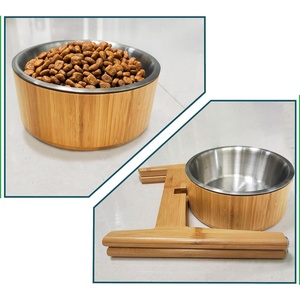 ชามอาหารสุนัขยกสูง15นิ้วสำหรับสุนัขพันธุ์ใหญ่-74ออนซ์ที่ใส่อาหารทำจากไม้ไผ่พร้อมจานสแตนเลส - Product Image 3