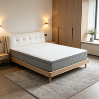 Matelas hybride respirant en tissu tricoté blanc avec bordure matelassée gris losanges, soutien moyen, enroulable en boîte, pour chambre d'hôtel et appartement