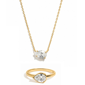 Gemnel - Juego de Joyería de Plata de Ley 925 con Diseño Minimalista, Collar con Colgante de Zirconia en Forma de Pera y Anillo - Product Image 1