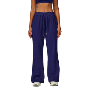 High Waisted Wide Leg <b>Sweatpants</b> <b>Women</b> 100% Cotton Knitted Loose Fit Full Length Drawstring Casual Autumn Solid Color Pants - Product Image 5