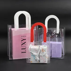 Custom logo cosmetics shoes plastic shopping bag waterproof clear transparent pvc gift bags with pu leather handle