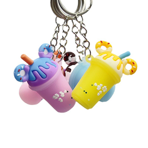 QYS Wholesale 3D Cartoon Milk Tea Cup Keychain Soft PVC Rubber Ice Cream Pendant Cute Colorful <b>Key</b> <b>Ring</b> for <b>Car</b> Bag and Gift - Product Image 1