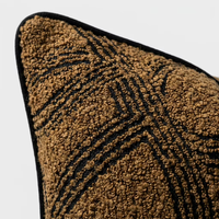 Housse de coussin de luxe en jacquard bouclé marron - Coussin décoratif à motifs abstraits avec bordure noire pour canapé-lit