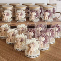 Bougies personnalisées mignonnes parfumées Ours et Marguerite, Bougies florales et ours roses pour Souvenir de Baptême, Cadeau d'Anniversaire