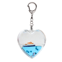Porte-clés en plastique en forme de cœur rose, bleu, vert, rempli de liquide, avec flotteur en résine en forme de bateau et confettis scintillants à l'intérieur, idéal pour les cadeaux