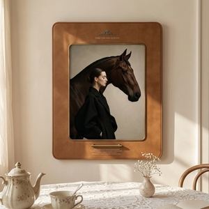 Lussuoso Quadro 3D con Texture in Pelle 80x100cm, Doppia Cornice, Arte Murale con Nobile Stallione, Decorazione Equestre per la Casa, Stile Heritage Manor - Product Image 4