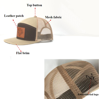 Logo patch en cuir PU pour chapeaux richardson Chapeau de camionneur sport à bec plat à 7 panneaux avec logo personnalisé