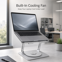 Support pour ordinateur portable en alliage d'aluminium, rotation à 360 degrés avec ventilateur de refroidissement, support réglable pour ordinateur portable pour bureau, studio, vente en gros OEM