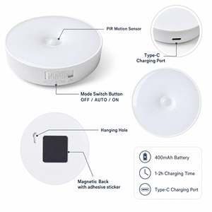 <b>Wireless</b> Rechargeable Motion Sensor LED Night <b>Light</b> Type-C Magnetic Wall <b>Light</b> for Closet Cabinet - Product Image 3