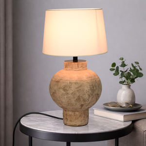 Warm and <b>rustic</b> handmade ceramic base fabric lampshade Suitable for home hotel bedroom living room <b>bedside</b> <b>table</b> lamp - Product Image 3