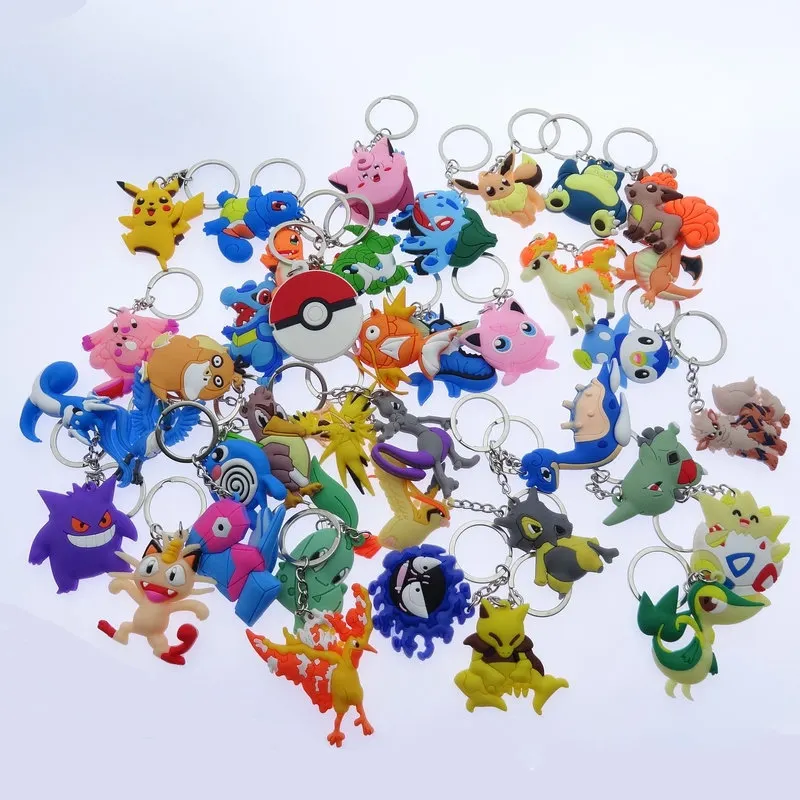 Hot Sale 39 Styles Rubber Pokemoned PVC Cartoon Keychain Pendant Pika chu Silicone Pokemoned Keychain