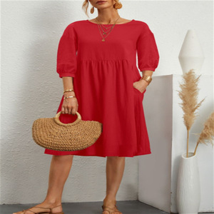 Vestido Casual de Verano para Mujer, de Algodón y Lino, Holgado, Cuello Redondo, Manga Corta, Vestidos de Mujer - Product Image 4