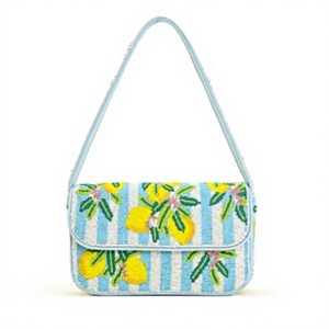 Bolso de Mano Rectangular con Diseño de Mariposas, Perlas de Vidrio, Color Rosa, Bonito y Elegante, Bordado, Duradero, Textil de Algodón Colorido - Product Image 4