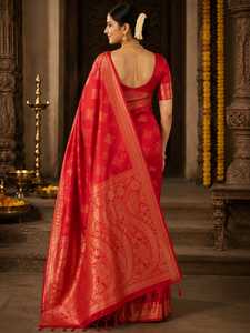<b>Red</b> Banarasi <b>Saree</b> with Golden Work Elegant Designer <b>Saree</b> for Women Luxury Traditional Indian Ethnic Fashion Wear Bridal - Product Image 3