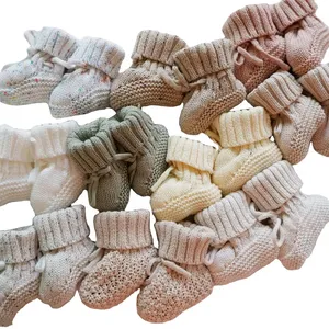 Meias de malha de algodão para bebês feitas à mão, meias de inverno de lã antiderrapante para recém-nascidos, meias 3D macias para casa