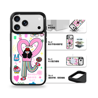 Coque de téléphone AG Feeling Black Edge avec motif Happy Girl doré pour iPhone 17, 17 Pro Max, 16 Pro, 15, 15 Pro Max – Coque magnétique