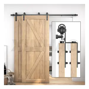 Современная Заводская индивидуальная распродажа, высокое качество, двухдверная черная раздвижная деревянная дверь сарая, комплект оборудования
