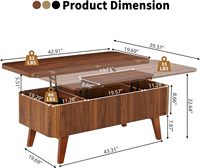 Table basse convertible à dessus relevable Design cannelé moderne ovale en bois pin panneau de rangement cadre en fer salon bureau petits espaces