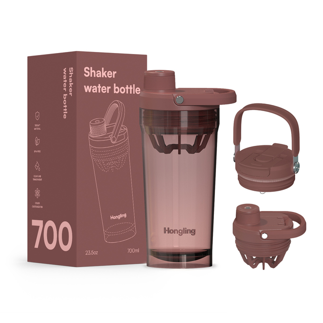 Hong Ling Portable Fitness Water Bottle Powder Compartment Secure Seal and Carry Handle Lightweight Gym Shaker Bottle