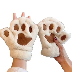 New <strong>Cute</strong> Cartoon Cat Claw Winter Plush Half Finger <strong>Gloves</strong> for Ski Cycling &amp; Travel-Fashion - Product Image 1