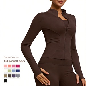 Veste de yoga pour femme à manches longues, coupe ajustée, en nylon et élasthanne, séchage rapide, avec fermeture éclair, pour la gym, le yoga, la course à pied, la remise en forme et l'entraînement - Product Image 2