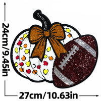 Patch thermocollant thème Halloween, motif fantôme et citrouille, broderie chenille et sequins, bord doré, grande taille, pour décoration de sweat à capuche et sac
