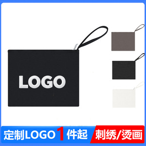 Double Layer Cotton <b>Canvas</b> Wrist <b>Bag</b> 7 Inch Zippered <b>Large</b> Capacity White Gray Black Solid Color Horizontal Square Everyday - Product Image 3